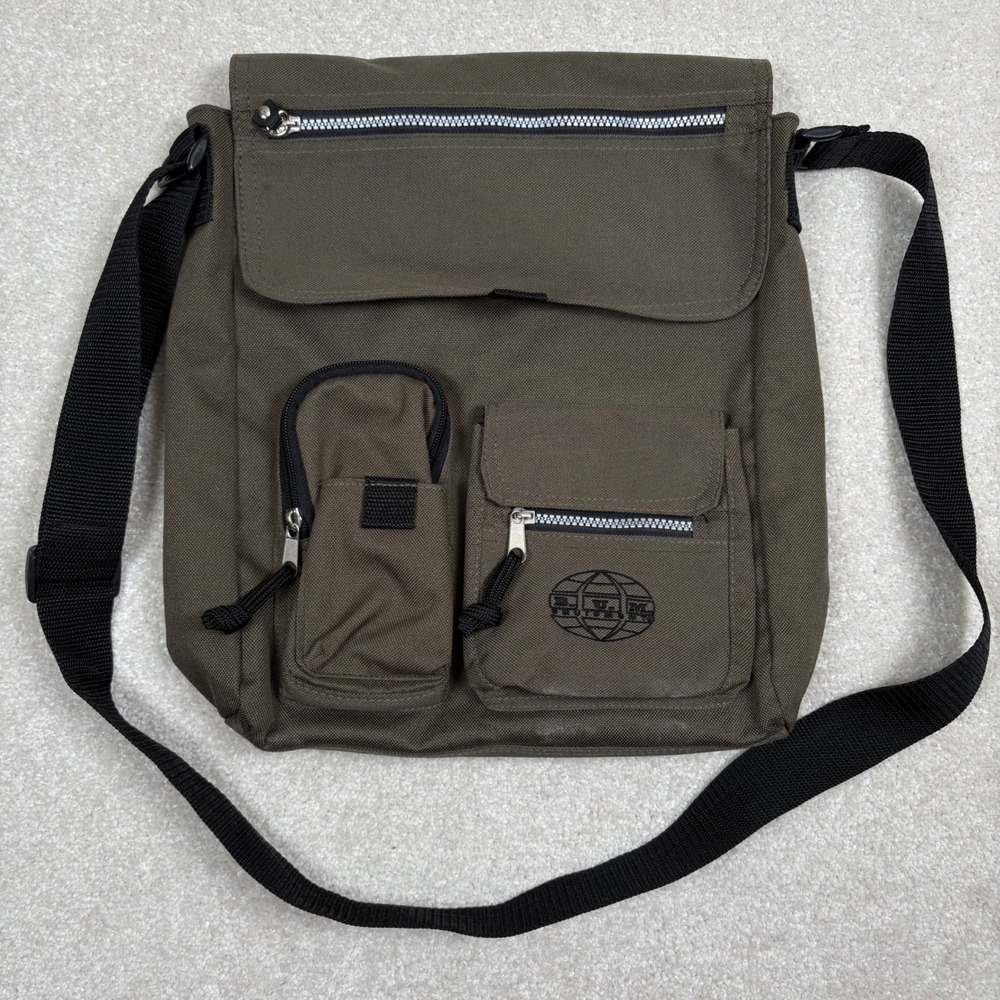 B.U.M. Equipment Vintage Messenger Bag Olive‎ Green Canvas Utility Crossbody Y2K